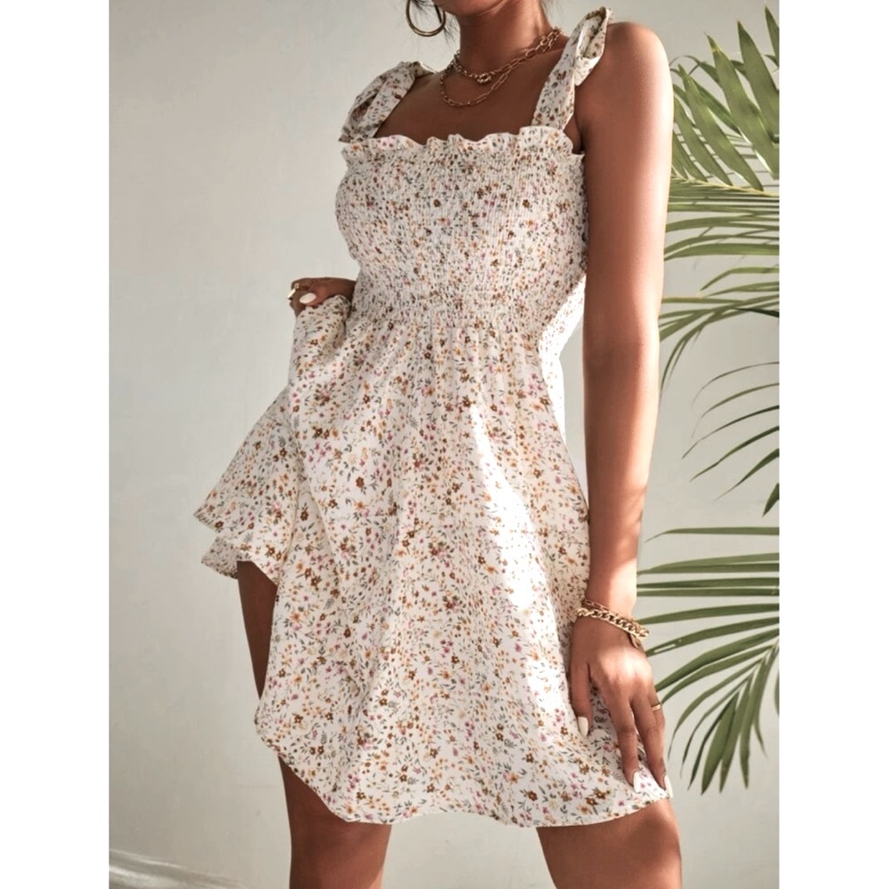 🍃 Floral Print Shoulder Tie Dress - Picture 7 of 8